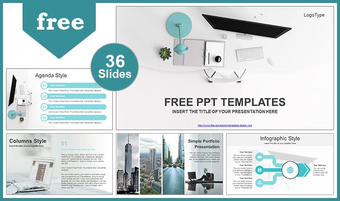Simple Office Computer View PowerPoint Template