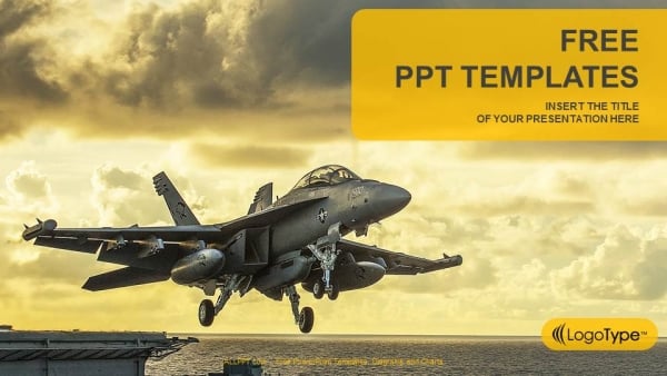 Jet Fighter Taking Off From aircraft carrier PowerPoint Templates (1)