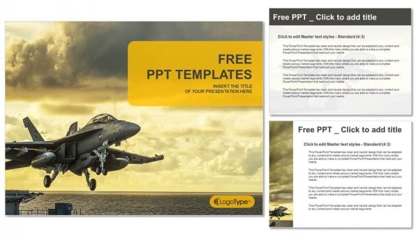 Jet Fighter Taking Off From aircraft carrier PowerPoint Templates (4)