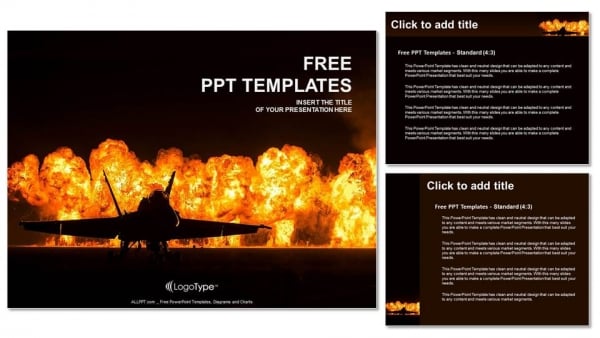 Jet fighter with fire PowerPoint Templates (4)