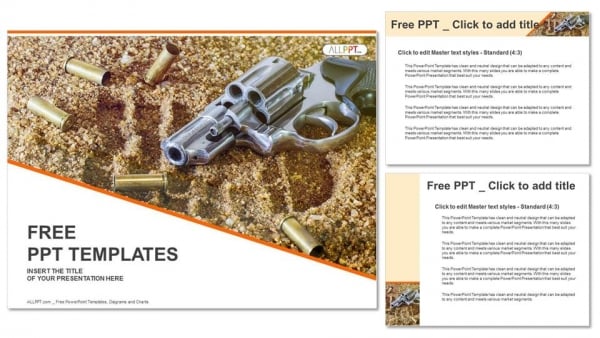 Handgun and bullets isolated on sand background PowerPoint Templates (4)