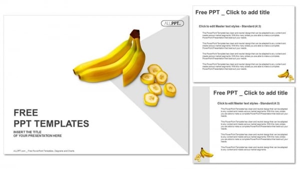 Bananas whole and sliced on white background PowerPoint Templates (4)
