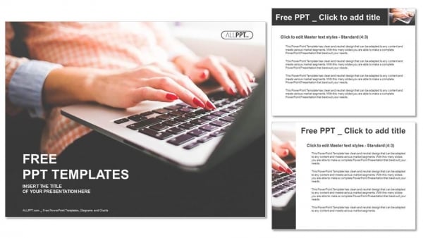 Typing on a laptop with red manicure PowerPoint Templates (4)