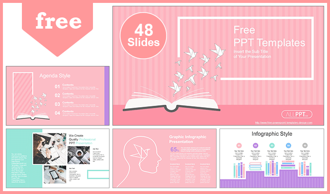 Opened Book With Paper Cranes Powerpoint Templates For Free